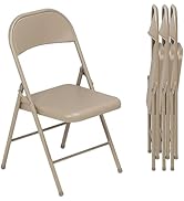 Nazhura 4 Pack Beige Metal Folding Chair with Steel Seat and Double Braced Frame, Foldable Chairs...