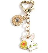 SHTALHST Forest Animals Keychain for Women Rabbit Keychain with Sunflower Elephant Keycharm with ...