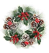Acronde 12” Christmas Wreath Berry Wreath Handmade Floral Front Door Rustic Wreath Flocked with M...