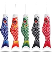 DOITOOL 5 Pcs Japanese Carp Windsock, Koinobori 15.7 Inch Fish Windsock Koi Fish Flag Streamer fo...