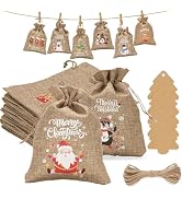 G2PLUS Christmas Drawstring Burlap Gift Bags, 24 Pack Christmas Advent Calendar Bags, 8 Designs M...