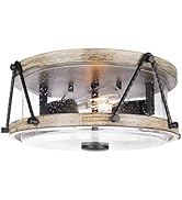 Rosient Flush Mount Ceiling Light Fixture, Brown Farmhouse Ceiling Lamp with Seeded Glass Shade, ...