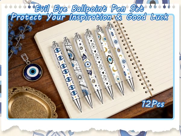 12Pcs Evil Eye Ballpoint Pen Set, Protect Your Inspiration &amp;amp; Good Luck
