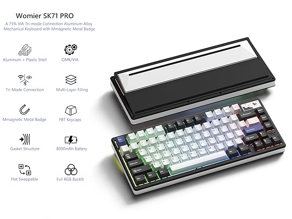 75% Keyboard QMK/VIA, Wireless Aluminum Gaming Keyboard, Tri-Mode Mechanical Keyboard
