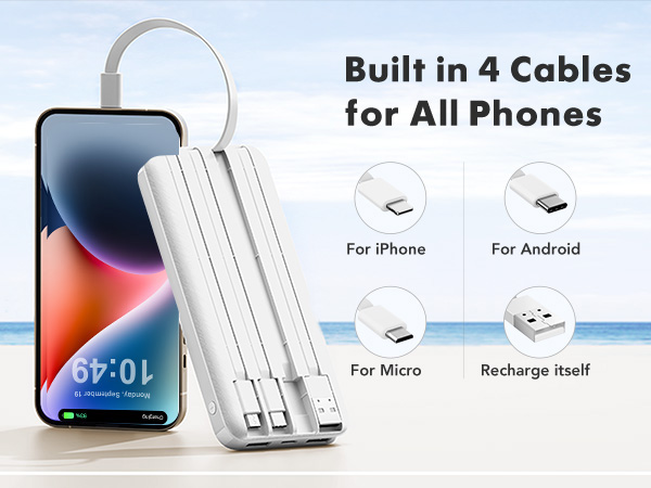 portable charger with built-in cables