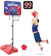 Kids Basketball Hoop with Electronic Scoreboard, Height-Adjustable 3.5-5.8 FT, Indoor and Outdoor...
