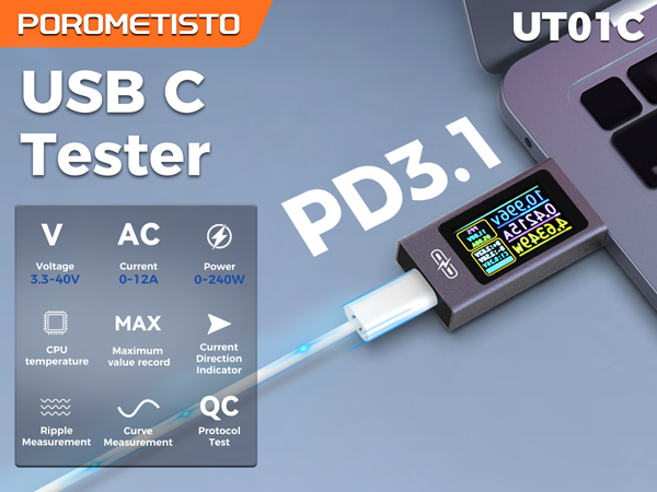 USB Tester, 3.3-30V 0-12A USB C Cable Tester
