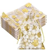 G2PLUS 50Pcs Fall Organza Drawstring Bags 4x6 In - Thanksgiving Organza Bags, White Sheer Mesh Po...