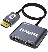 DisplayPort to Dual HDMI Adapter 1 in 2 Out | 4K60Hz, DP Source to HDMI Splitter Extended Display...