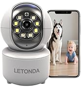 LETONDA Security Camera WiFi Pet Camera White 4MP HD Indoor Surveillance System with Night Vision...