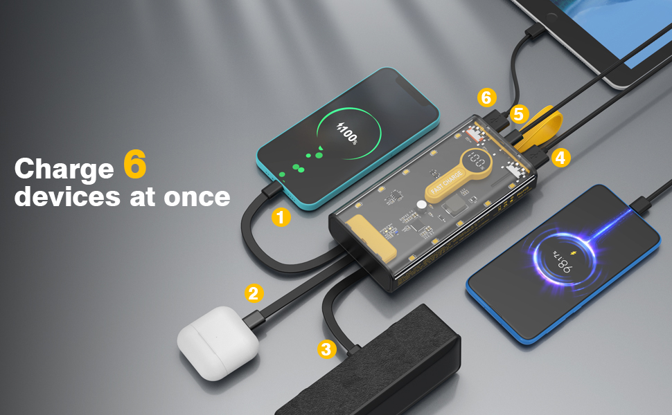 Portable charger can charge 6 devices at once