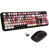 Wireless Keyboard Mouse Combo, 2.4GHz USB Wireless Typewriter Keyboard with 108 Colorful Round Ke...