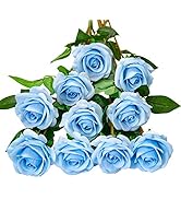 DuHouse 10pcs Fake Roses Artificial Silk Flowers Faux Rose Flower Long Stems Bouquet for Arrangem...