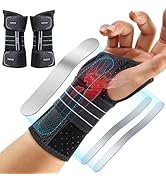 Rakiie 2 Pack Carpal Tunnel Wrist Braces, Adjustable Night Wrist Support with 3 Metal Splints, Ha...