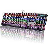 Mechanical Gaming Keyboard, MageGee Storm Rainbow Backlit Ultra-Slim Wired USB Keyboards with Blu...