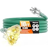 10 FT 16/3 Gauge Outdoor Extension Cord with Multiple Outlets Light Indicator, Flexible 3 Outlets...