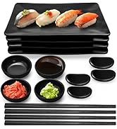 ELFULLY 16 Pcs Sushi Plate Set, Melamine Sushi Serving Set for 4, Japanese Dinnerware Sets with 4...
