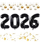 TONIFUL 2026 Graduation Balloons 42Inch Black 2026 Number Balloons Aluminum Foil Mylar Balloons f...