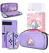 homicozy Cute Unicorn Protection Case for Nintendo Switch,Purple Hard Carrying Case with Soft TPU...