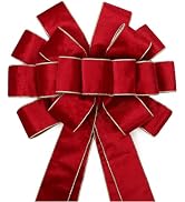 LaRibbons Large Christmas Tree Topper Bow,13 x 43 Inch Double Faced Velvet Red and Gold Tree Ribb...