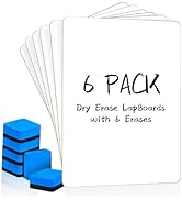Dry Erase LapBoards, PANDRI 6 Pack Double Sided 12.5 x 9 Inch Whiteboards with 6 Erasers, Dry Era...