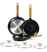 Titanium Ceramic Frying Pans with Lids, 8" 9.5" 11" Nonstick Frying Pan Set, Ceramic Non Stick Fr...