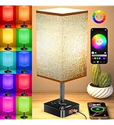 Bluetooth/WiFi RGB &amp; USB Bedside Table Lamp with 3 USB Charging Ports 2 Outlets Power Strip, LED ...