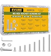 SVLING 695PCS M3 Bolt Assortment Kit, Hex Socket Button Head Screws Nuts Bolts Washer Assortment ...