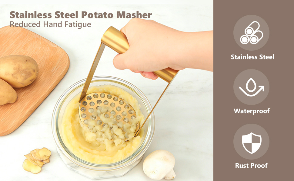 Stainless Steel Potato Masher,Reduced Hand Fatigue,Waterproof &amp;amp; Rust Proof
