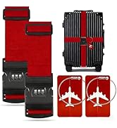 4-Piece Set of Lockable Luggage Straps - Two Luggage Straps and Two Luggage Tags to Protect Your ...