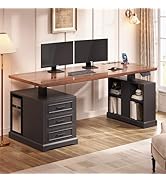SEDETA Farmhouse Electric Standing Desk, 63" Height Adjustable Computer Desk with 3 Drawers, Stor...