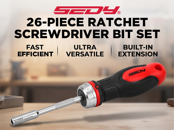 26-Piece Ratcheting Screwdriver Bit Set with 1/4" Magnetic Ratchet Driver
