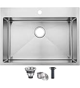 SHACO Commercial 28 inch 16 Gauge Top mount Drop-in Single Bowl Basin Handmade T304 Brushed Nicke...