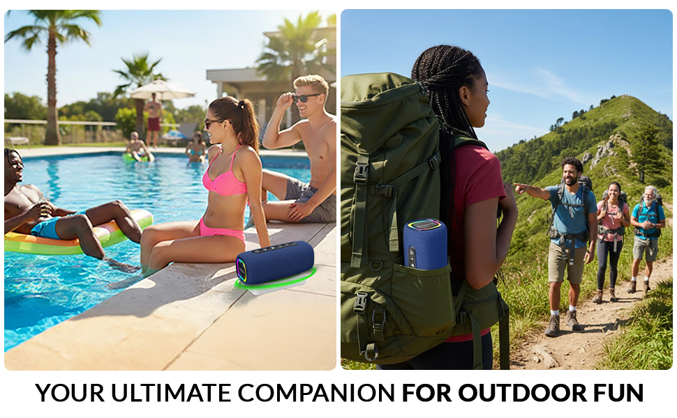 Rugged hiking speaker for backpack camping gear waterproof poolside portable audio for travel