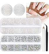 Briskbloom 4 Boxes Nail Art Rhinestones and Pearls Kit for Acrylic Nails, Glass Flatback Nail Gem...