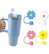 4 Pcs Cute Flower Straw Toppers Compatible with Stanley 30&amp;40 Oz Tumbler, 0.4in Dust-Proof Drinki...