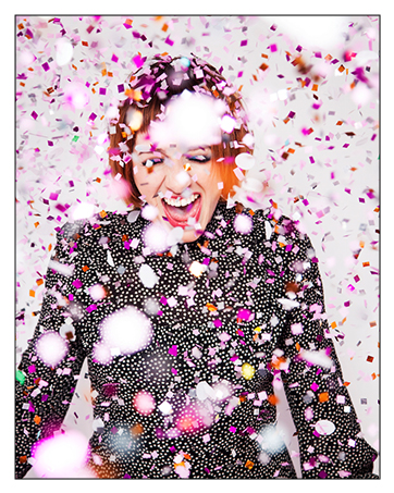 green confetti, yellow confetti, white confetti, pink confetti, blue confetti