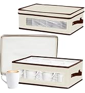 homyfort 2 Pack Mug Storage Box with Dividers, China Cup Storage Containers Organizer Hard Shell ...