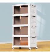 YFXCVSL 4 Tier Plastic Storage Bins with Lid 23QT, Stackable Storage Containers with Wheels, Fold...