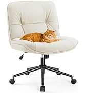 Sweetcrispy Criss Cross Armless Office Chair - PU Leather Adjustable Swivel Wide Seat with Thick ...