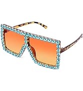 FEISEDY Oversized Sparkling Crystal Sunglasses Disco Diamond Flat Top Fashion Square Large Shades...