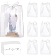 GAWBYET 24 Pcs Clear Plastic Gift Bags with Handles, Reusable Party Favor Bags With ribbons and c...