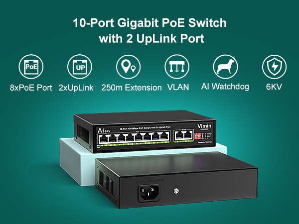 8-port PoE Switch Gigabit Unmanaged with 2 uplink port
