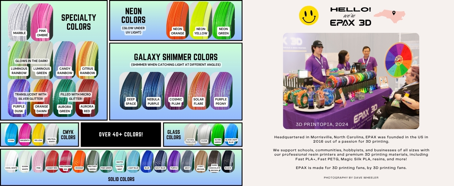 EPAX Fast PLA+ comes in multiple colors