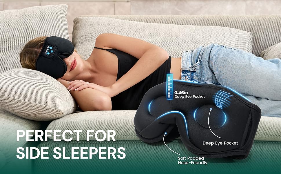 eye mask with headphones, sleeping headphones, noise cancelling sleep mask, wireless sleep mask