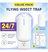 Flying Insect Trap for Indoor Use (1 Flying Insect Traps &amp; 5 Refill Cartridges) - Plug in Fly Tra...