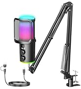 Gaming USB Microphone, Noise Cancellation Condenser Mic with Mute,Boom Arm Mic-Reverb Adjustment,...