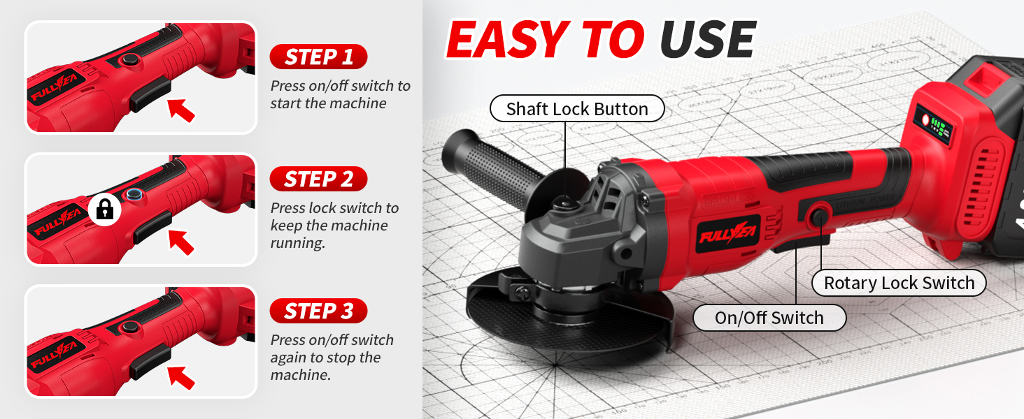 Cordless Angle Grinder Tool, 4-1/2 inch Battery Grinder for Cutting, Grinding, Polishing