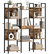 HOOBRO Triple Book Shelf, Industrial Bookshelf with Drawer, 5-Tier Bookcase with Metal Frame, Boo...