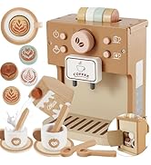 BUYGER Kids Wooden Coffee Maker Toy, Pretend Play Kitchen Accessories Coffee Playset Tea Set Gift...